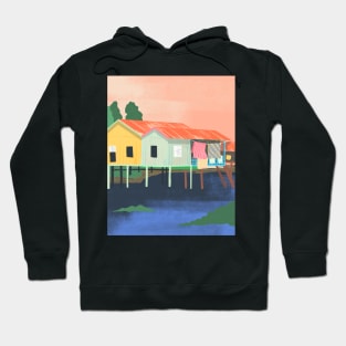 Colorful Stilt Houses Seaside Painting Hoodie